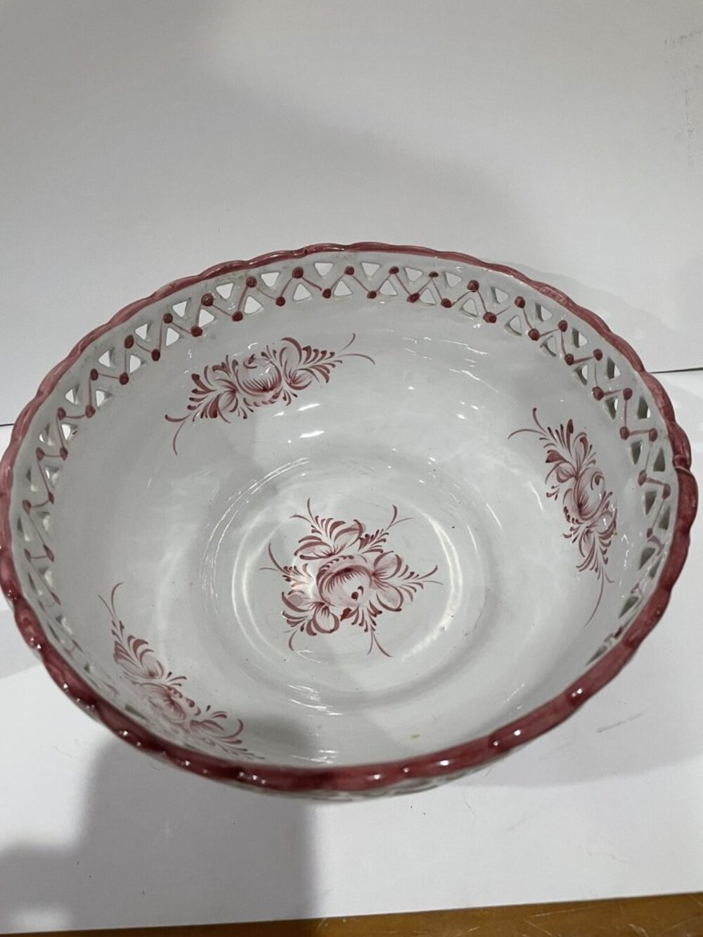RCCL PORTUGAL Hand-Painted PORTED Porcelain White Floral Bowl / Basket